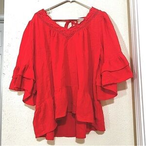 GIGIO Gauzy Cotton oversized blouson orange ruffles bohemian blouse women size S